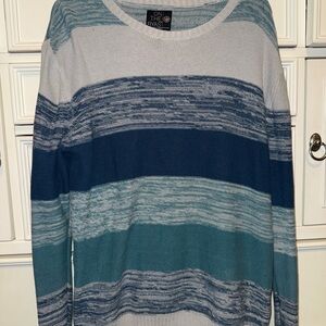 On The Byas Men's Crewneck Sweater - Blue and Teal Stripes